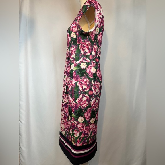 Pink and Beige Flower Shortsleeved Midi Dress Size 8 - Picture 5 of 8